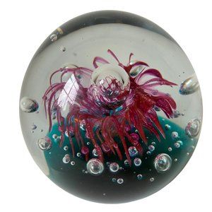 Atlantis glass paperweight pink flower bubbles underwater Bullicante 3.5" sphere